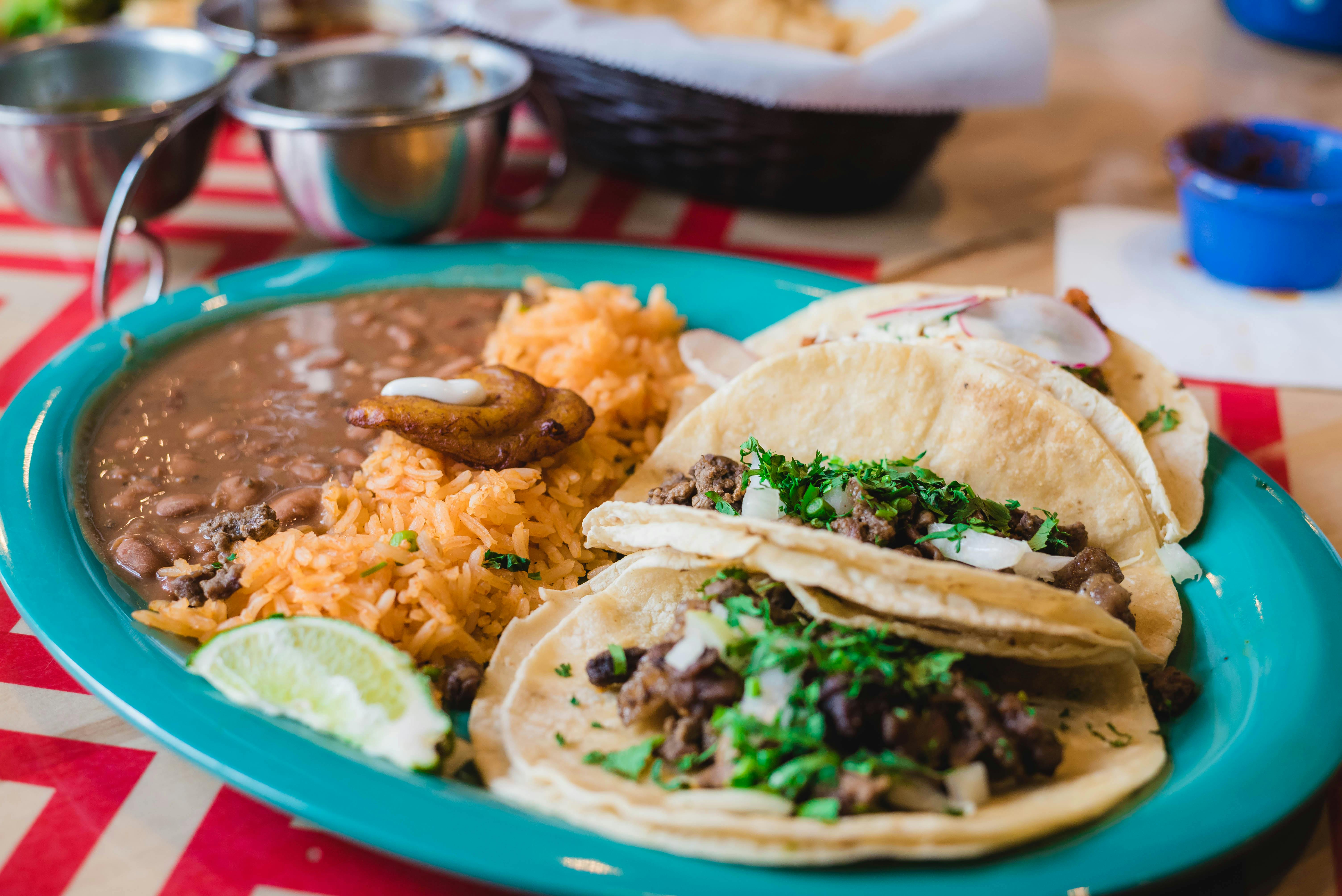Taco Plate (3 Tacos + Rice + Beans)